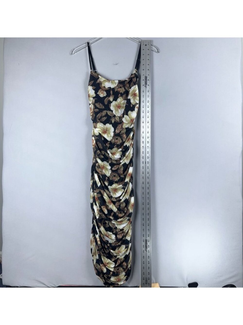 Lulus Ruched Dress Size Medium Mesh Floral Print Sleeveless Strappy Back Black - Picture 10 of 13